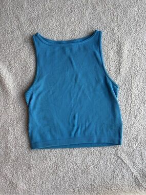 Seriously Soft Seamless Blue Ribbed Cropped Tank Top Aeropostale